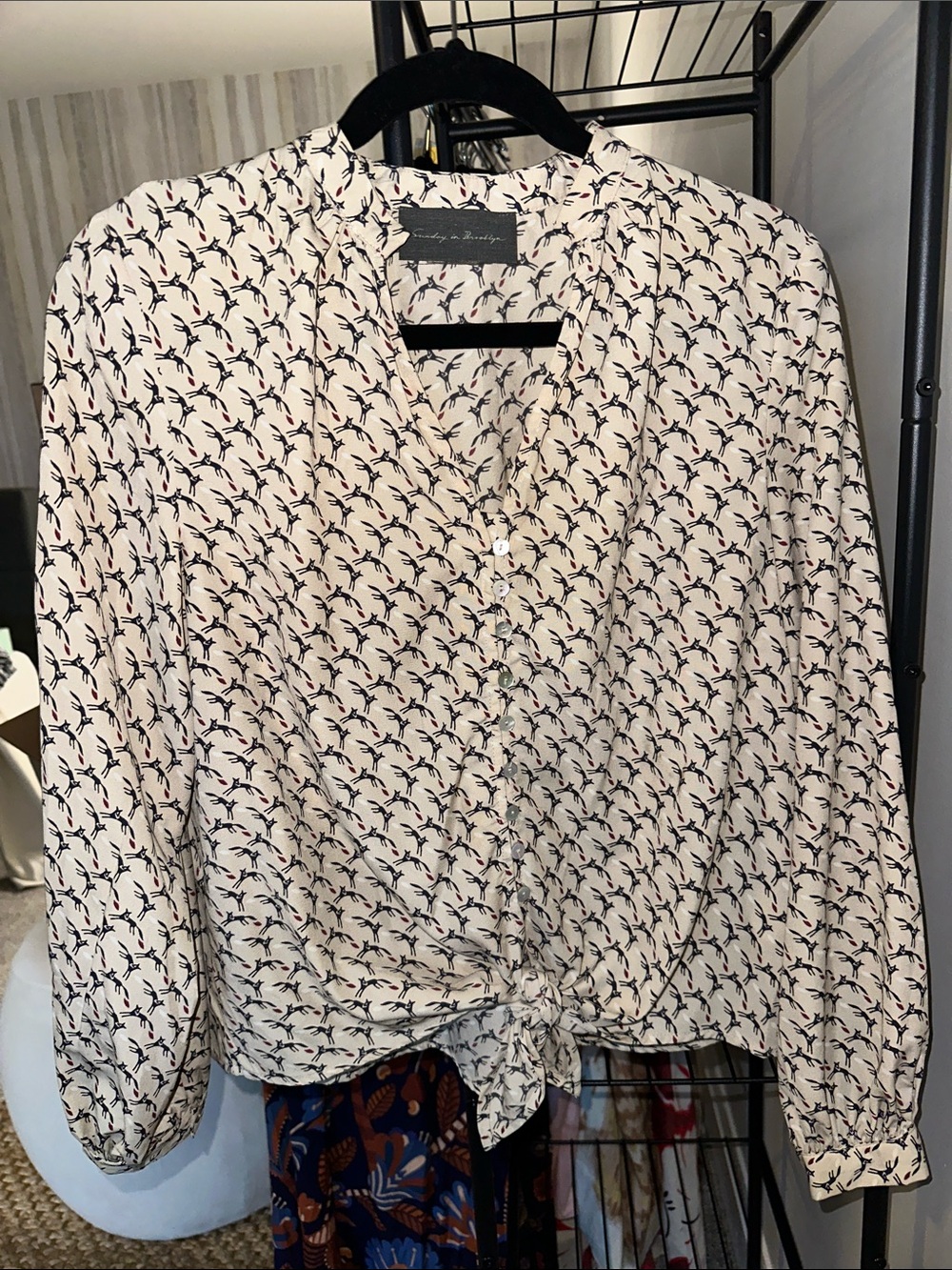 Anthropologie Cream Patterned Long-Sleeve Blouse- Sundays in Brooklyn